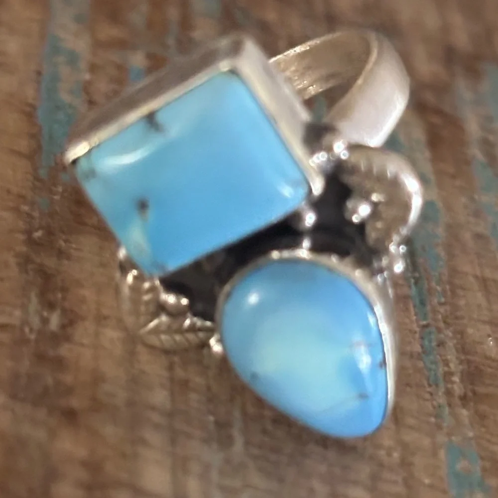 Double Golden Hills Turquoise and Sterling Silver Ring 7